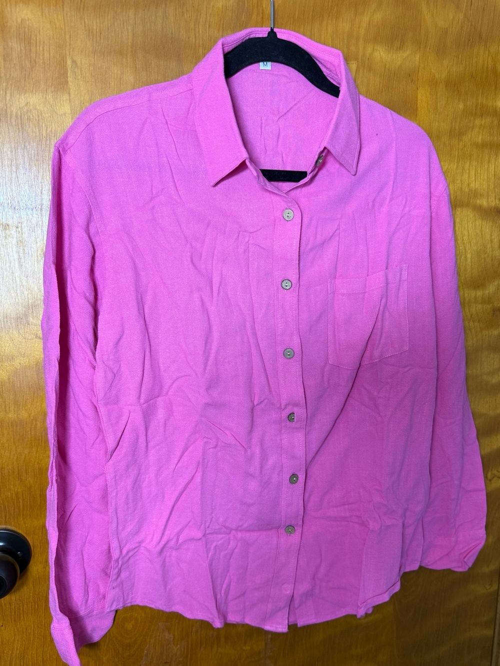 NWOT Hot Pink Button Front Linen Blend Shirt - Blouse Size Medium